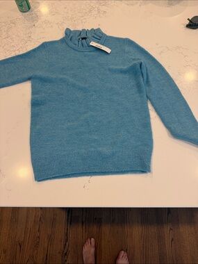 J. Crew Light Blue Ruffle Cowl Neck Sweater